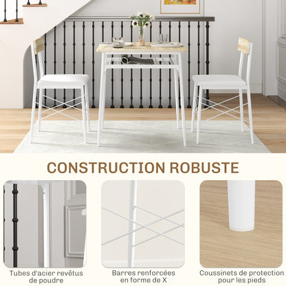 Eettafel – Tafel – Keukentafel – Dinertafel – Zitmeubel – Stalen Frame – 2 Stapelbare Stoelen – Wit en Eikenhout – Compact en Ruimtebesparend