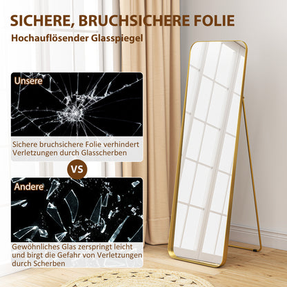 Staande Spiegel – Volledige Lengte Spiegel – Vloerspiegel – Vrijstaande Spiegel – Kantelbare Spiegel – Goud – Metaal Frame – 160x50 cm