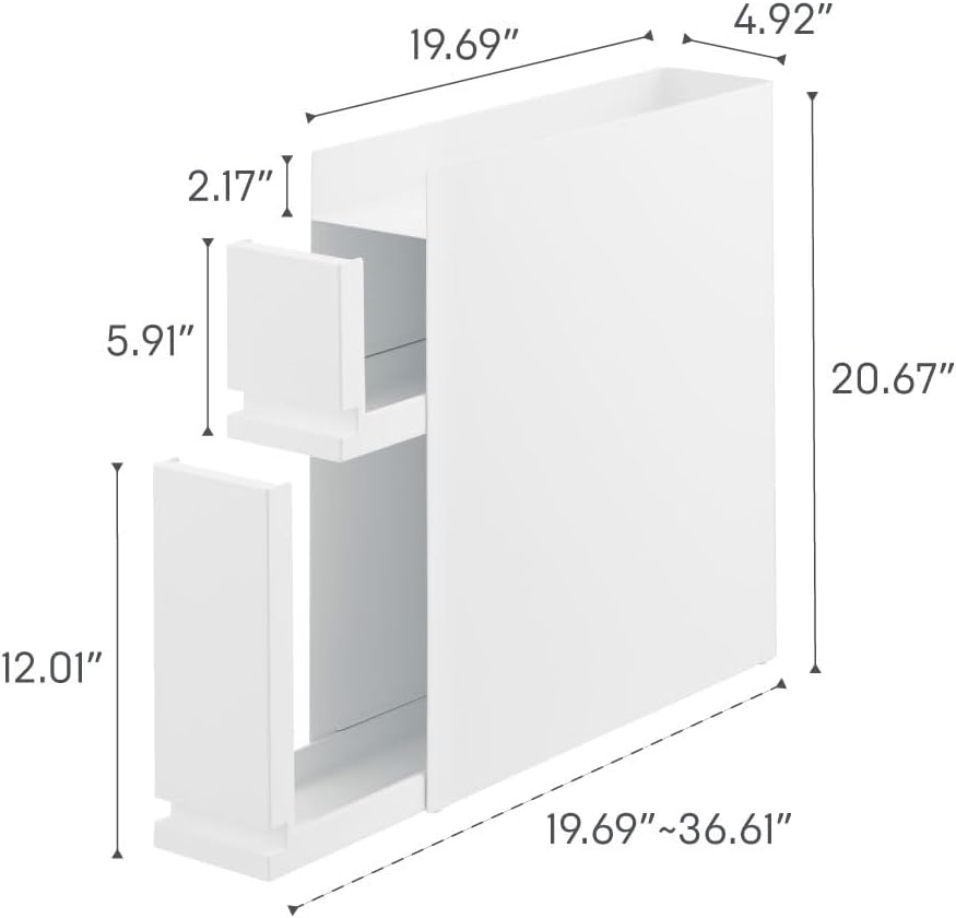 Yamazaki 4334 TOWER 2~Tiered Sliding Seasoning Rack, white, Steel/Polypropylene, 12.5 x 50~93 x 52.5 cm