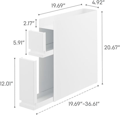 Yamazaki 4334 TOWER 2~Tiered Sliding Seasoning Rack, white, Steel/Polypropylene, 12.5 x 50~93 x 52.5 cm