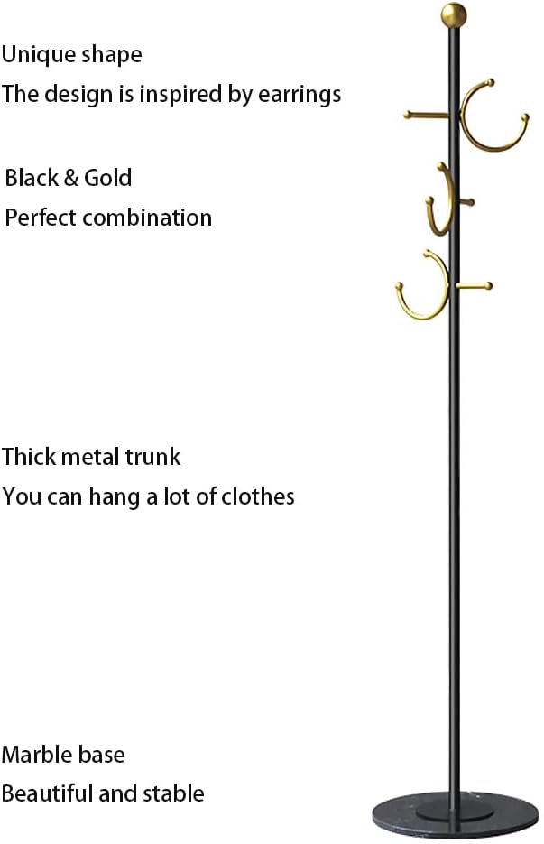 BUZUYE kapstok, metalen kapstokken met marmeren basis, kapstok standaard voor kleine ruimte slaapkamer, entree kapstok voor hangende kleding, hoeden, tassen, jas