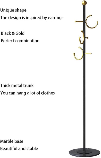 BUZUYE kapstok, metalen kapstokken met marmeren basis, kapstok standaard voor kleine ruimte slaapkamer, entree kapstok voor hangende kleding, hoeden, tassen, jas