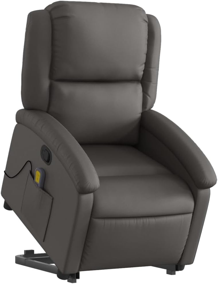 Massagestoel – Verstelbare Fauteuil – Sta-Op Stoel – Relaxstoel – Eenpersoonsstoel – Echt Leer – Elektrische Heffunctie – 6 Vibratie-Massagepunten