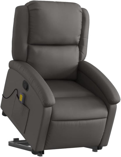 Massagestoel – Verstelbare Fauteuil – Sta-Op Stoel – Relaxstoel – Eenpersoonsstoel – Echt Leer – Elektrische Heffunctie – 6 Vibratie-Massagepunten