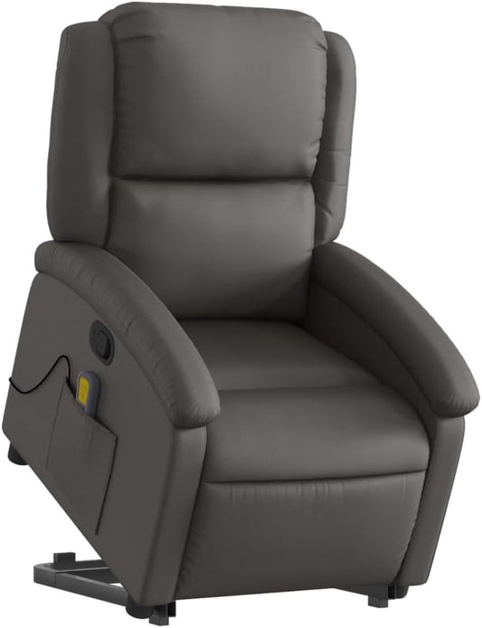 Massagestoel – Verstelbare Fauteuil – Sta-Op Stoel – Relaxstoel – Eenpersoonsstoel – Echt Leer – Elektrische Heffunctie – 6 Vibratie-Massagepunten