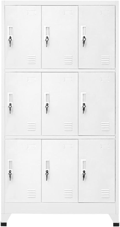 vidaXL Locker Cabinet with 9 Compartments Steel 90x45x180cm Grey Locker Safe Cabinet - QUORE