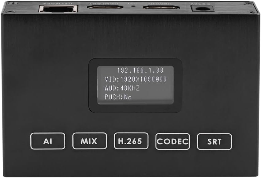 EXVIST H.265 1080P HDMI-video-encoder met HDMI-loopout, display voor IP-adres en status, SD-kaartsleuf (max. 128 GB) – live streaming naar YouTube, Facebook, Vimeo, IPTV
