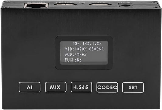 EXVIST H.265 1080P HDMI-video-encoder met HDMI-loopout, display voor IP-adres en status, SD-kaartsleuf (max. 128 GB) – live streaming naar YouTube, Facebook, Vimeo, IPTV