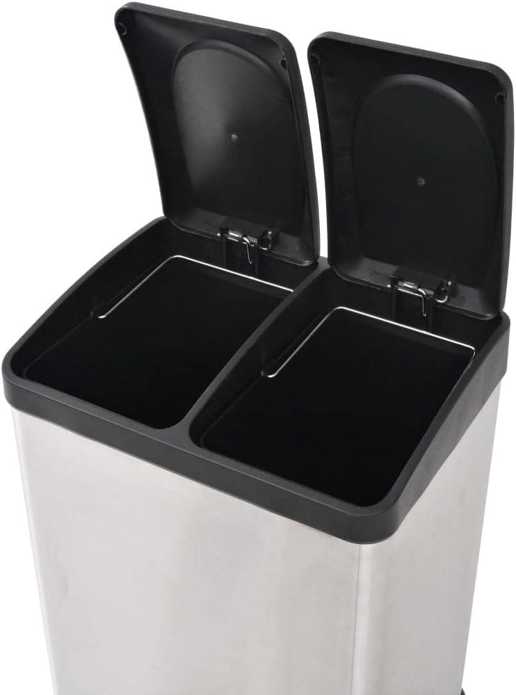 vidaXL Pedaalemmer voor Recycling 36 L Afvalbak Vuilnisbak Prullenmand Prullenbak Afvalemmer Recyclingsafvalbak Recycle Roestvrij Staal