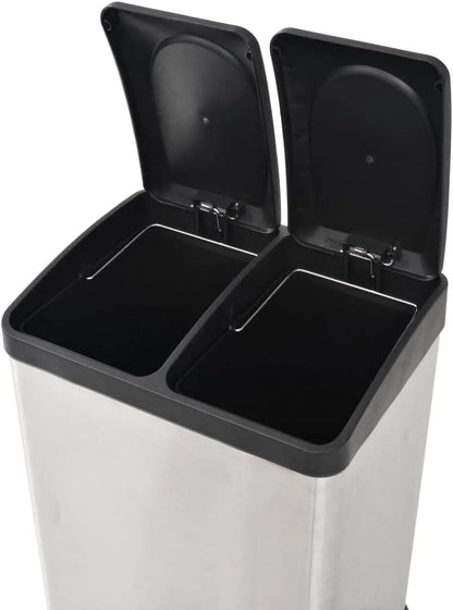 vidaXL Pedaalemmer voor Recycling 36 L Afvalbak Vuilnisbak Prullenmand Prullenbak Afvalemmer Recyclingsafvalbak Recycle Roestvrij Staal