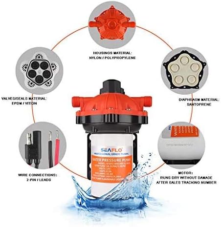 LIGHTEU®, Seaflo DC 12V 18.9LPM 4.2 Bar 55S Zware Zelf Aanzuigend met Bypass On Demand Water Membraanpomp voor RV, Jacht, Tuin, Camper