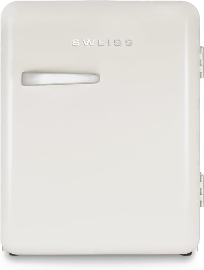 SWEISS WEISS8 Mini-bar, vintage, 31 l, mini-koelkast, compact, retro design, stille koelkast, 24 dB, voor slaapkamer, kantoor, dranken of cosmetica, instelbare temperatuur 6°-15 °C, beige