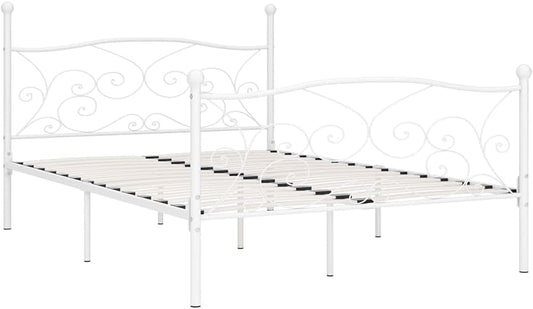 vidaXL Bedframe met Lattenbodem Bed Frame Ledikant Bedden Slaapmeubel Slaapkamermeubelen Bedomranding Slaapbed Metaal Wit 140x200 cm