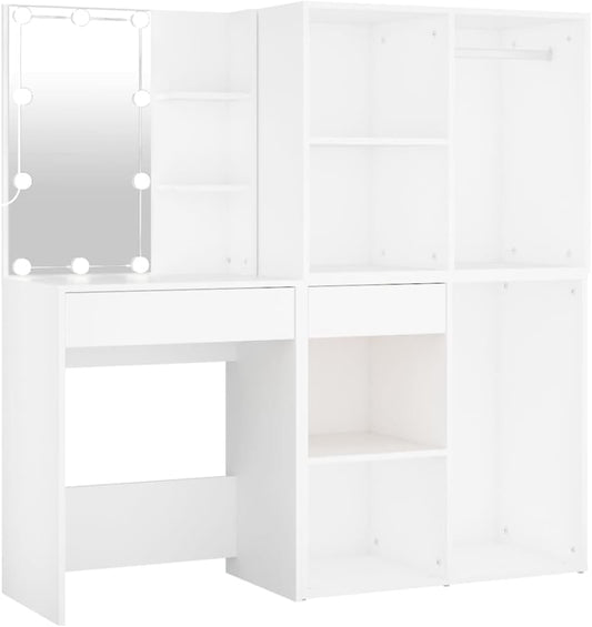vidaXL Dressing table with 2 cabinets and LEDs processed wood white