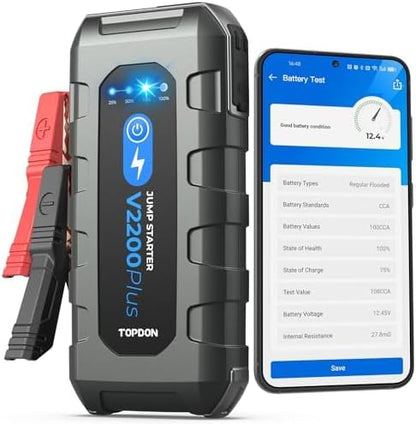 2-in-1 Auto Starthulp – Jumpstarter – Startbooster – Accutester – Powerbank – 2200A Piekstroom – Geschikt voor 12V Voertuigen tot 8L Benzine/6L Diesel