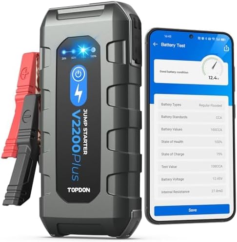 2-in-1 Auto Starthulp – Jumpstarter – Startbooster – Accutester – Powerbank – 2200A Piekstroom – Geschikt voor 12V Voertuigen tot 8L Benzine/6L Diesel