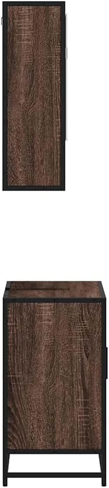 Gecheer 2-piece bathroom cabinet set base cabinet bathroom cabinet brown oak look wood material - QUORE