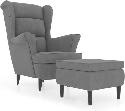 Fluwelen Fauteuil, Woonkamerfauteuil, Fluwelen Relaxfauteuil met Hoge Rugleuning, Loungestoel, Gestoffeerde Fauteuil voor Woonkamer, Slaapkamer, Studeerkamer, Logeerkamer (Lichtgrijs #10)