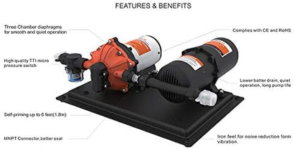 LIGHTEU® Seaflo 51-serie Waterdruksysteem, DC 12 V 20,8 l/min, pomp 50 PSI en tank 1 liter