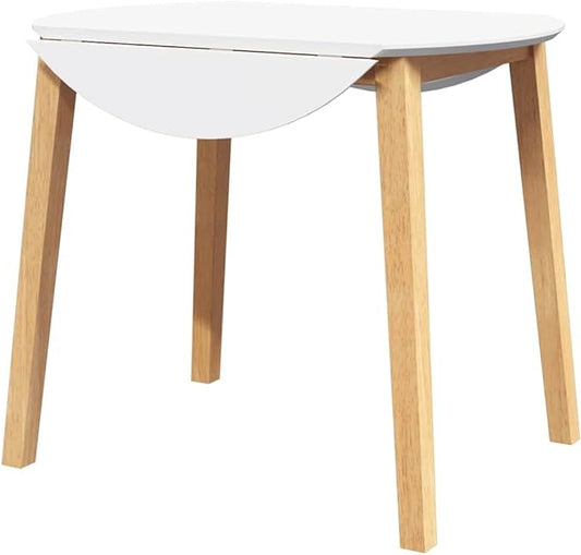 vidaXL Dining Table Solid Wood Natural Rubber, Dining Room Table, Kitchen Table, Restaurant Table, Corner Dining Table, Modern, 90 x 90/55 x 74 cm, Natural and White - QUORE