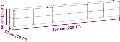 vidaXL Raised Planter 582 x 50 x 68 cm Galvanized Steel, Garden and Patio, Industrial Design, Durable Materials and Modern Styles for Outdoor Spaces, 2 Versatile Uses - QUORE