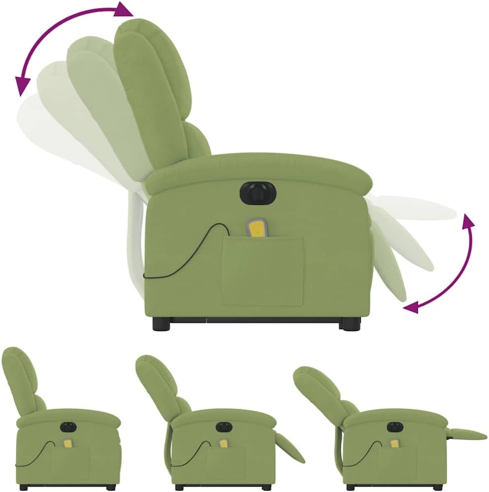 Elektrische Relaxfauteuil – Massagefauteuil – Liftstoel – TV-Fauteuil – Verstelbare Relaxstoel – Lichtgroen Fluweel – 6-Punts Vibratiemassage – Elektrische Opstaan-Ondersteuning
