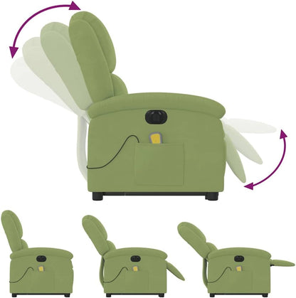 Elektrische Relaxfauteuil – Massagefauteuil – Liftstoel – TV-Fauteuil – Verstelbare Relaxstoel – Lichtgroen Fluweel – 6-Punts Vibratiemassage – Elektrische Opstaan-Ondersteuning