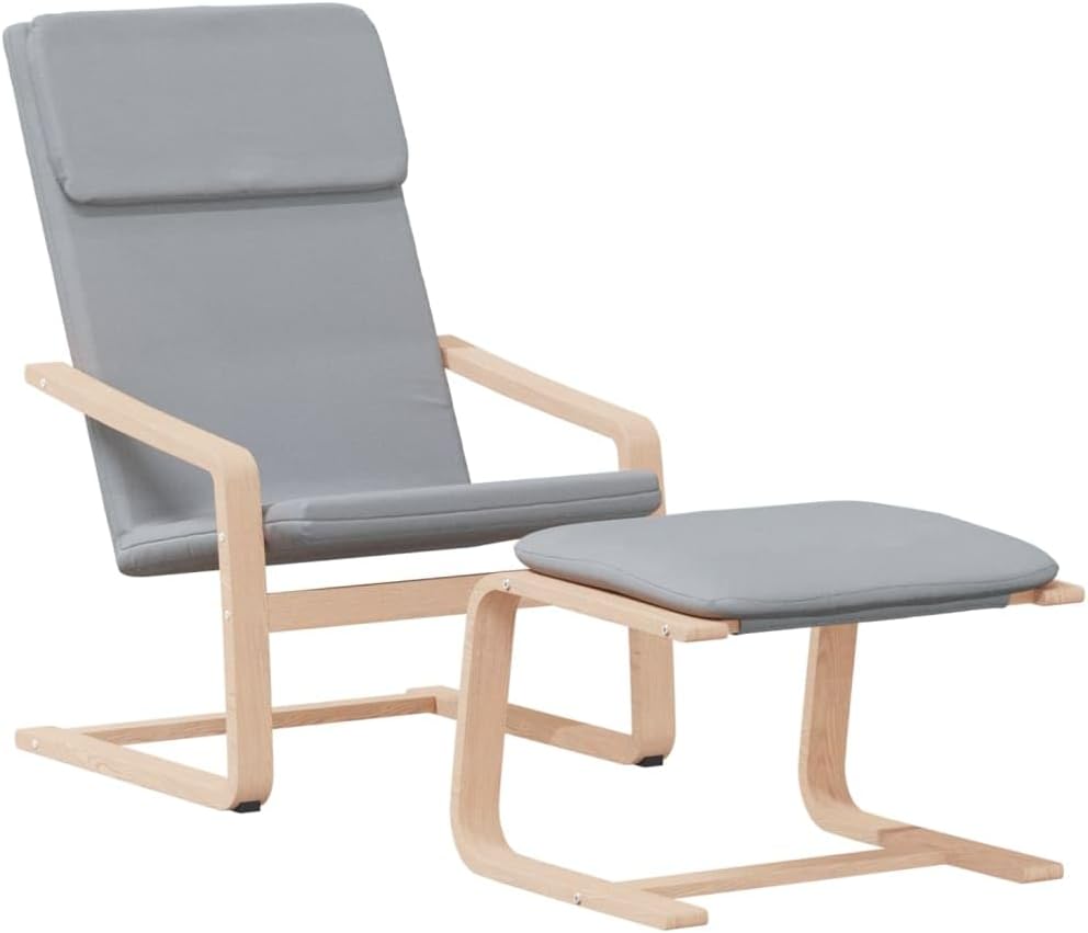 Relaxstoel – TV-Stoel – Ligstoel – Fauteuil – Lounge Chair – Lichtgrijs Stof – Massief Berkenhout Frame – Inclusief Voetenbank