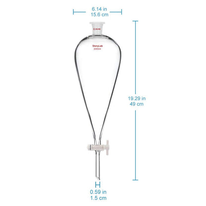 stonylab Borosilicaat Glas 2000ml Zware Wand Conische Scheitrechter met 24/40 Gewrichten en PTFE Afsluitkraan, 2000ml