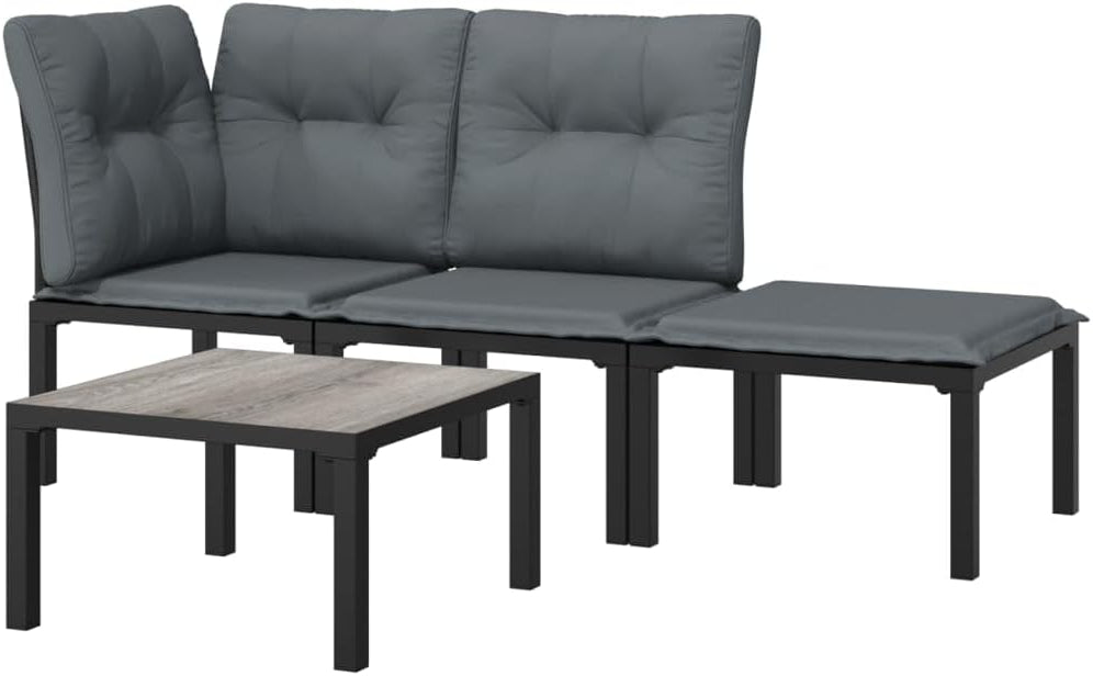 vidaXL 4-Piece Lounge Set Poly Rattan Black and Grey Garden Sets, Rattan Garden Set, Lounge Furniture Set, Rattan Lounge Set, Garden Furniture Set, Sofa Set - QUORE