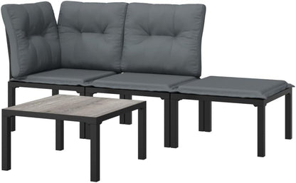 vidaXL 4-Piece Lounge Set Poly Rattan Black and Grey Garden Sets, Rattan Garden Set, Lounge Furniture Set, Rattan Lounge Set, Garden Furniture Set, Sofa Set - QUORE