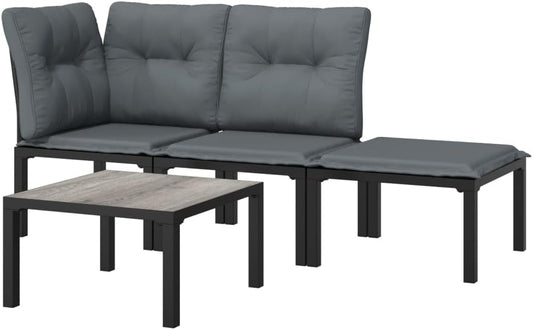 vidaXL 4-Piece Lounge Set Poly Rattan Black and Grey Garden Sets, Rattan Garden Set, Lounge Furniture Set, Rattan Lounge Set, Garden Furniture Set, Sofa Set - QUORE