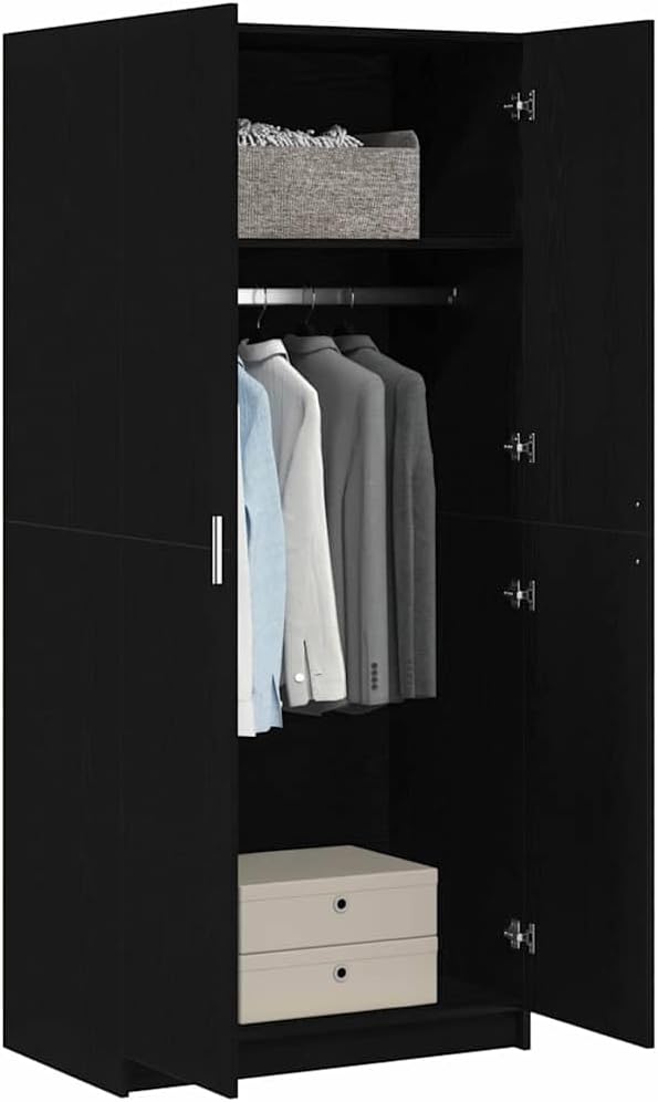 Kledingkast – Garderobekast – Opbergkast – Kledingopslag – Linnenkast – Modern Design – Zwart Eikenhout – 80 x 50,5 x 180 cm – Duurzaam Geprefabriceerd Hout – Ruime Indeling Met Deuren