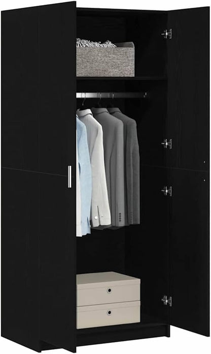 Kledingkast – Garderobekast – Opbergkast – Kledingopslag – Linnenkast – Modern Design – Zwart Eikenhout – 80 x 50,5 x 180 cm – Duurzaam Geprefabriceerd Hout – Ruime Indeling Met Deuren