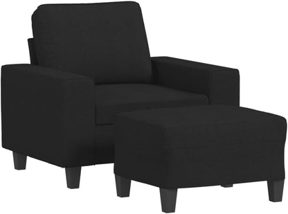 Fauteuil met kruk – Loungestoel – Armleuningstoel – Leesstoel – Moderne stoel – Zacht gevoerd en ademende polyester stof – Robuust multiplex en metalen frame