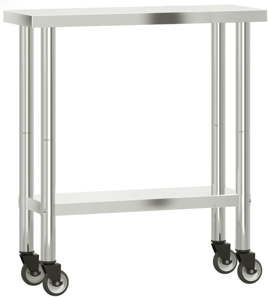 vidaXL Keukenwerktafel met wielen 82,5x30x85 cm roestvrij staal, werktafel keuken, keuken werktafel, keuken werk tafel, werkbank keuken
