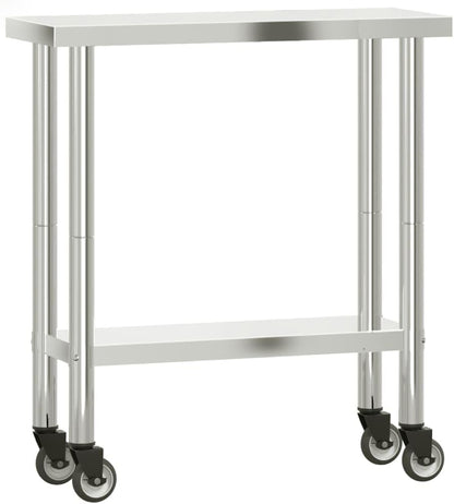 vidaXL Keukenwerktafel met wielen 82,5x30x85 cm roestvrij staal, werktafel keuken, keuken werktafel, keuken werk tafel, werkbank keuken