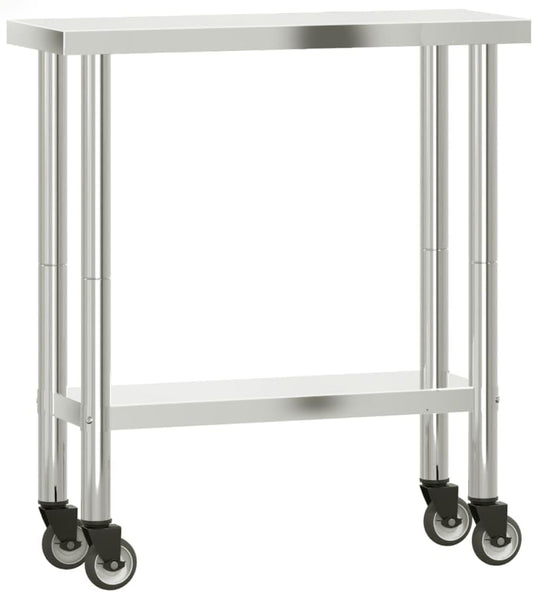 vidaXL Keukenwerktafel met wielen 82,5x30x85 cm roestvrij staal, werktafel keuken, keuken werktafel, keuken werk tafel, werkbank keuken