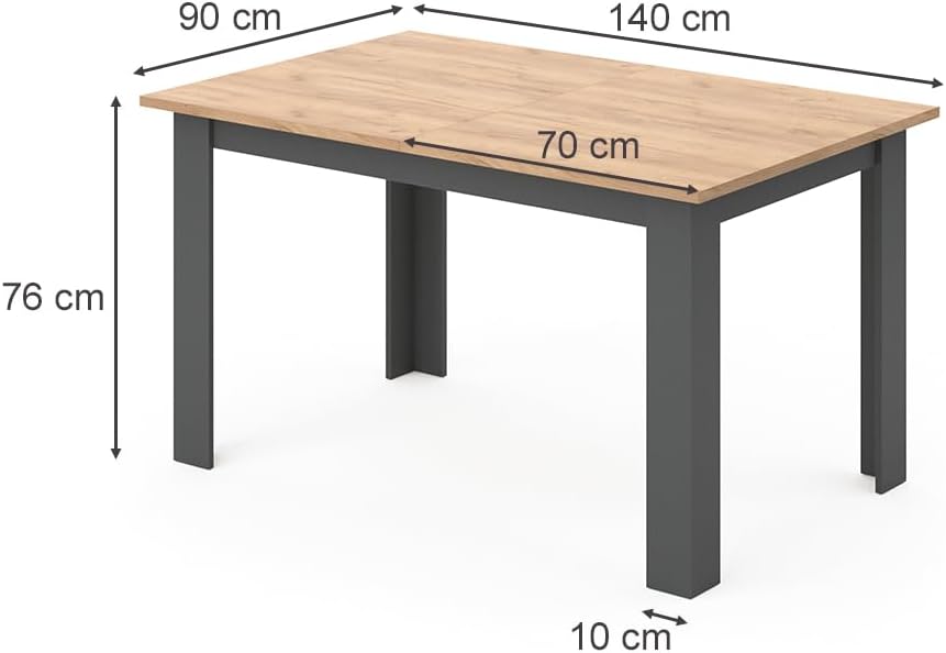 Vicco Dining table "Karlos", Powerful oak gold/Anthracite, 140 x 90 cm - QUORE