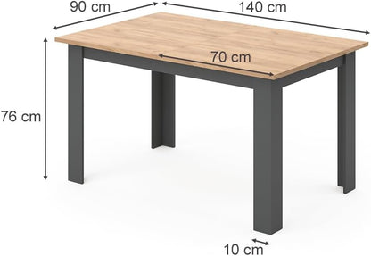 Vicco Dining table "Karlos", Powerful oak gold/Anthracite, 140 x 90 cm - QUORE
