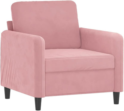Fauteuil met kruk, roze, 60 cm, fluwelen gestoffeerde stoel, relaxstoel, comfortabel ontspannen, modern design, stabiel frame, dik gevoerd, veelzijdige voetenbank, compact, voor woonkamer
