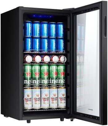 Kalamera KRC-86GE Beverage Refrigerator, Beer Fridge with Touch Control Panel, 3-18°C Cooling Zone, Bottle Refrigerator, 86 Litres, Blue LED Interior Light, 41 dB - QUORE
