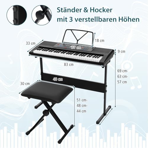 Keyboard piano 61 toetsen – Elektronisch keyboard – Digitale piano – Keyboardset – Muziekkeyboard – 300 tonen, 300 ritmes en 50 demo's – 3 leermodi