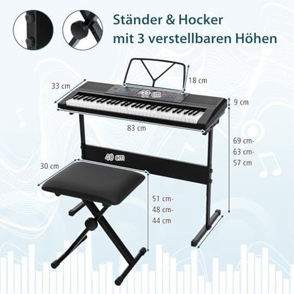 Keyboard piano 61 toetsen – Elektronisch keyboard – Digitale piano – Keyboardset – Muziekkeyboard – 300 tonen, 300 ritmes en 50 demo's – 3 leermodi