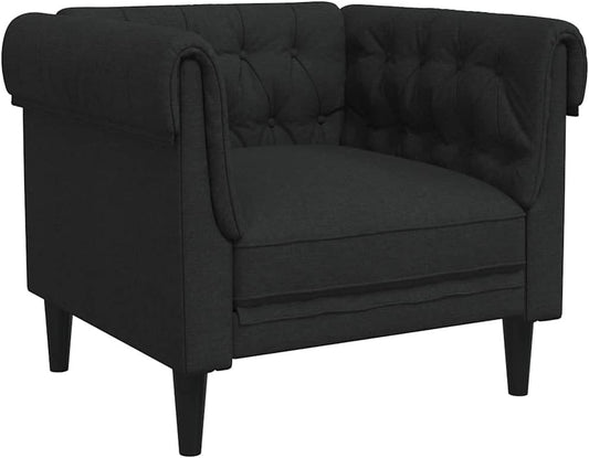 vidaXL Fauteuil Chesterfield-stijl stof zwart, relaxfauteuil, relaxstoel, armstoel, leunstoel, luie stoel, tv stoel, fauteuil stoel, design fauteuil