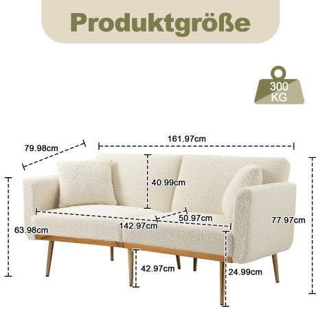 Velvet 3 Seater Design Sofa, Folding 3-Adjustable Sofa Bed, Metal Leg Support Living Room, Bedroom, Small Space, Comfortable for Sitting or Sleeping (White + Teddy) - QUORE