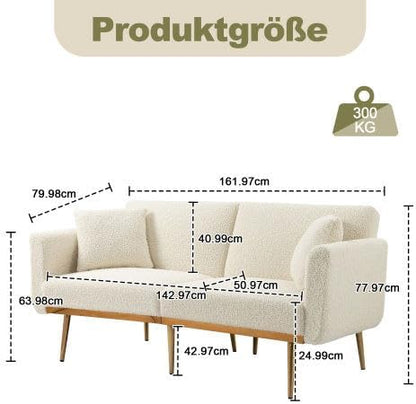 Velvet 3 Seater Design Sofa, Folding 3-Adjustable Sofa Bed, Metal Leg Support Living Room, Bedroom, Small Space, Comfortable for Sitting or Sleeping (White + Teddy) - QUORE