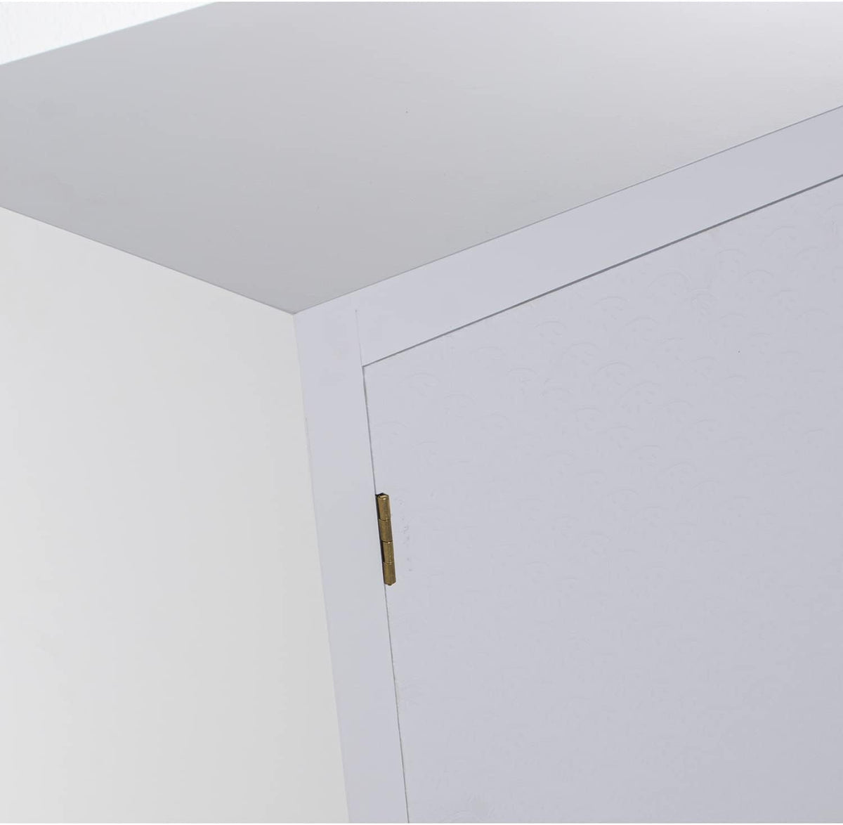 DRW Dressoir met 1 deur en 4 laden van hout met reliëf lemmet in wit en goud 80 x 40 x 80 cm