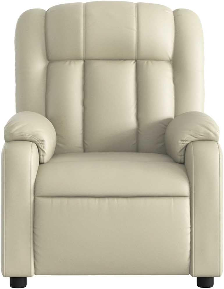 Relaxstoel crème kunstleer TV fauteuil met ligfunctie, enkele ligstoel relaxstoel voor woonkamer, slaapkamer handmatig kantelsysteem MA8 - QUORE
