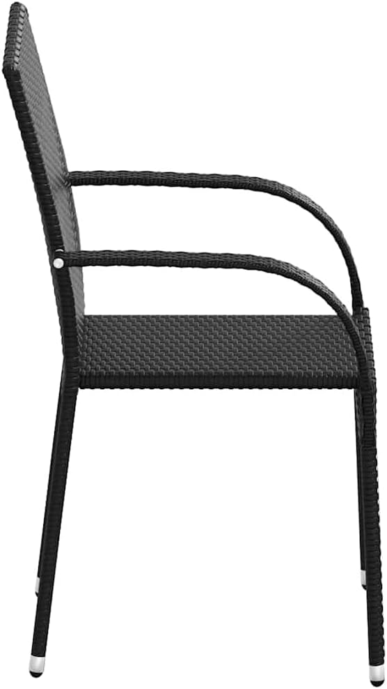 Stackable Garden Chairs Set of 6 Poly Rattan Black Balcony Chair Patio Chairs Dining Chairs for Patio Garden Balcony - QUORE
